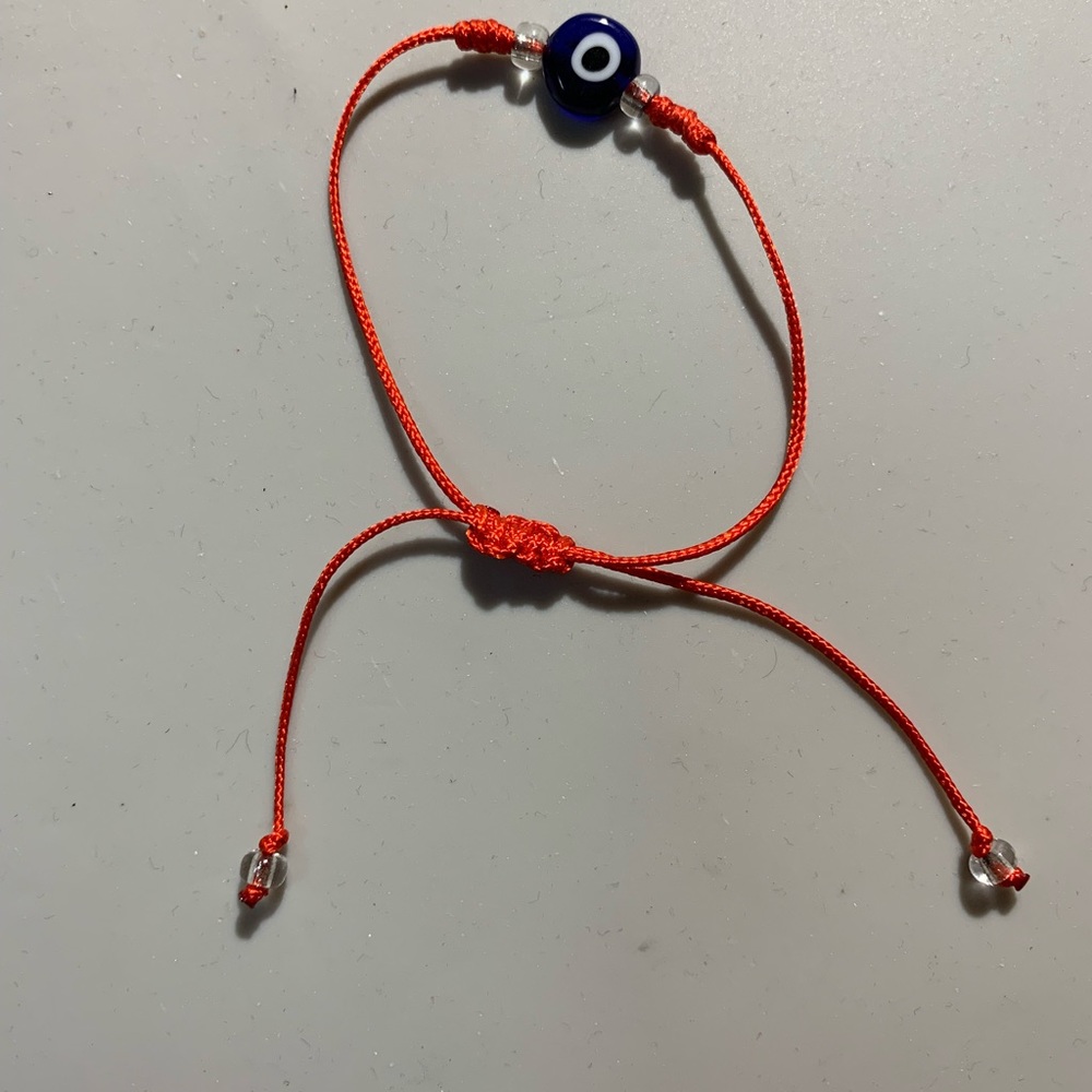 Protection eye bracelet, blue with red, hand made by me